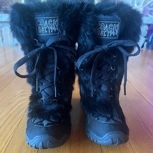 Coach Black Fur Lace-Up Boots